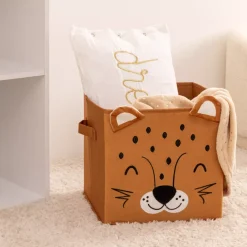 Cesto pieghevole in velluto per bambini Leo Marrone (29 x 29 cm)