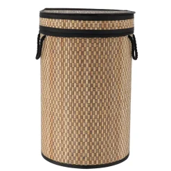 Cesto portabiancheria rotondo e pieghevole (H55 cm) Damier Nero e naturale