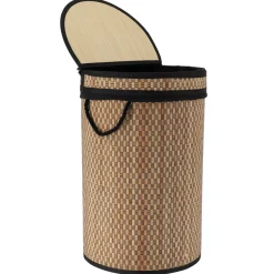 Cesto portabiancheria rotondo e pieghevole (H55 cm) Damier Nero e naturale