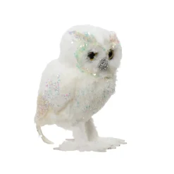 Civetta di Natale da posizionare (H15 cm) Meraviglia Bianco iridescente