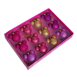 Cofanetto regalo 12 palline di Natale (D30 mm) mini Mickey Rosa