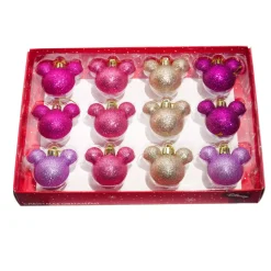 Cofanetto regalo 12 palline di Natale (D30 mm) mini Mickey Rosa