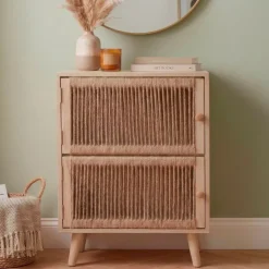Comò cassettiera 2 cassetti in legno e corda (40 x 65 cm) Manille Beige