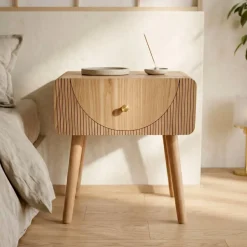 Comodino in legno con 1 cassetto 1 cassetto in legno (H50 cm) Mila Naturale