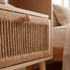 Comodino legno e corda di canapa (Alt 55 cm) Manille vano a giorno Beige