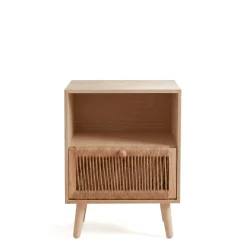 Comodino legno e corda di canapa (Alt 55 cm) Manille vano a giorno Beige