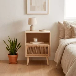 Comodino legno e corda di canapa (Alt 55 cm) Manille vano a giorno Beige
