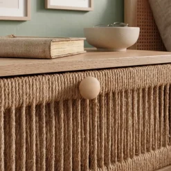 Comodino legno e corde di canapa (Alt 58 cm) Manille cassetto Beige