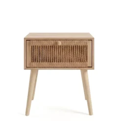 Comodino legno e corde di canapa (Alt 58 cm) Manille cassetto Beige