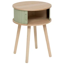 Comodino rotondo in legno (H54 cm) Nysos Verde acqua