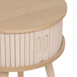 Comodino rotondo in legno (H54 cm) Nysos Crema
