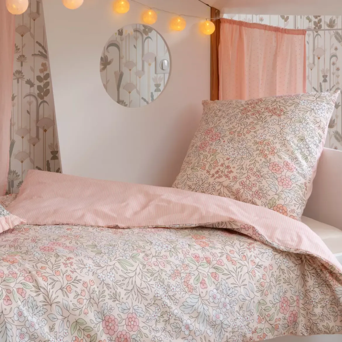 Completo lenzuola per bambini con 1 federa in cotone (140 x 200 cm) Pimprenelle Rosa