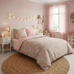 Completo lenzuola per bambini con 2 federe in cotone (240 x 220 cm) Pimprenelle Rosa