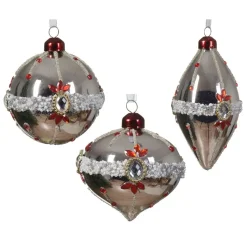 Confezione di 3 palline di Natale (D80 mm) in vetro Ornéla Argento