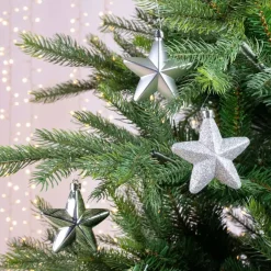 Confezione di 6 stelle di Natale da appendere con clip Argento