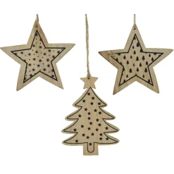 Confezione di 3 Stelle e albero di natale Naturale