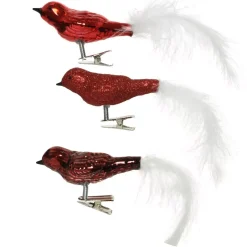 Confezione di 3 uccelli in vetro (8 cm) Sven Rosso