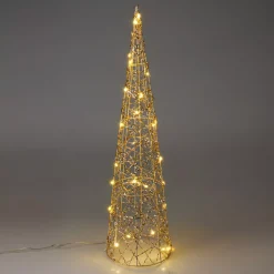 Cono luminoso a pile 30 LED (H60 cm) Natale Oro e bianco caldo