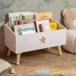 Contenitore porta giocattoli bambino legno (H44 cm) Stars Bianco