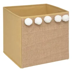 Contenitore portaoggetti bambini juta (29 x 29 cm) 5 pon pon Marrone