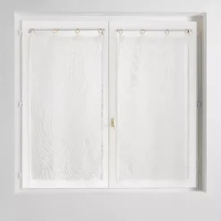 Coppia di tende trasparenti tessute con occhielli legno (60 x 160 cm) Minalisa Bianca