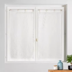 Coppia di tende trasparenti tessute con occhielli legno (60 x 160 cm) Minalisa Bianca