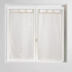 Coppia di tende trasparenti tessute con occhielli legno (60 x 160 cm) Minalisa Bianca