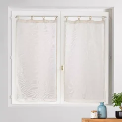 Coppia di tende trasparenti tessute con occhielli legno (60 x 160 cm) Minalisa Bianca