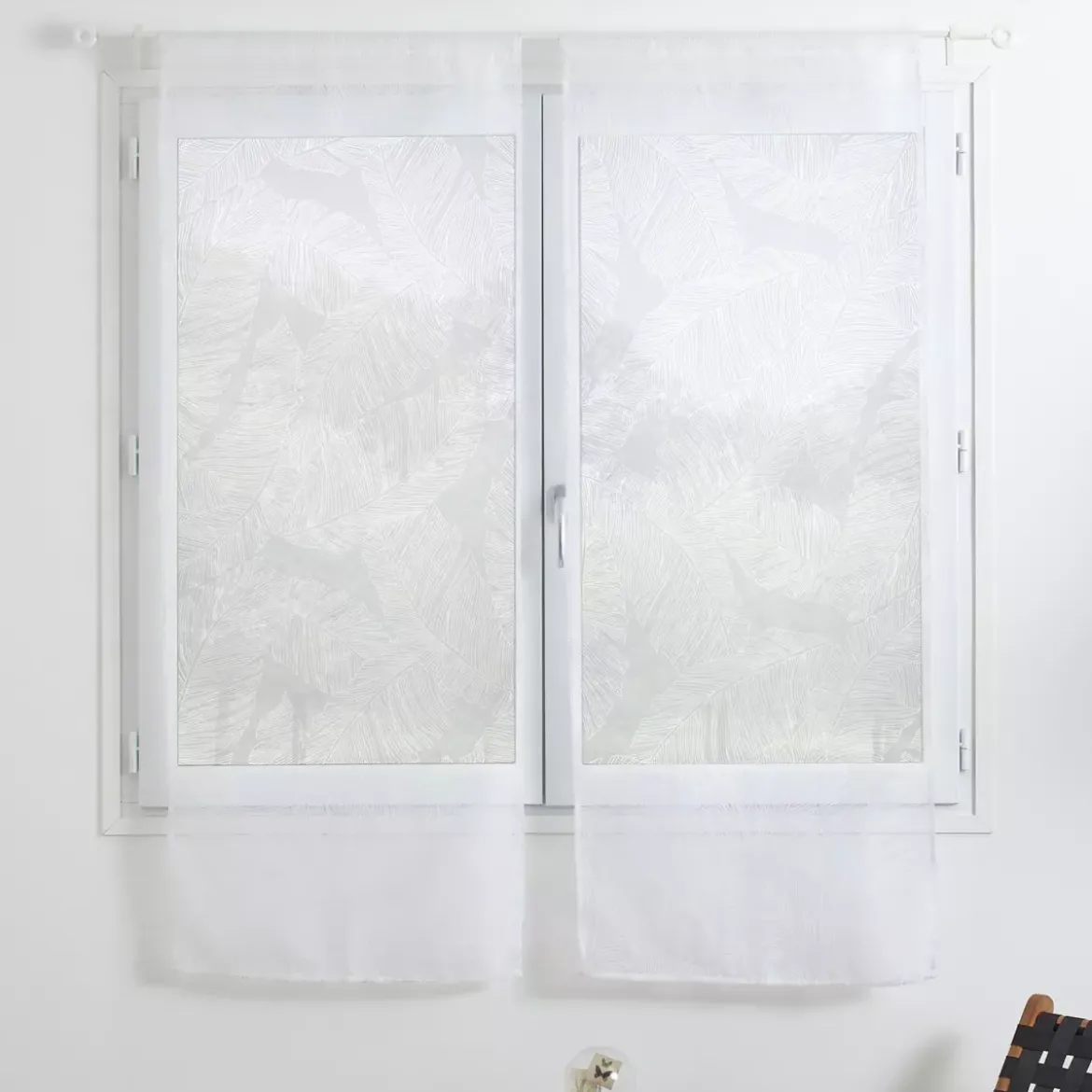 Coppia di tendine trasparenti (60 x 160 cm) Feuilles Bianco