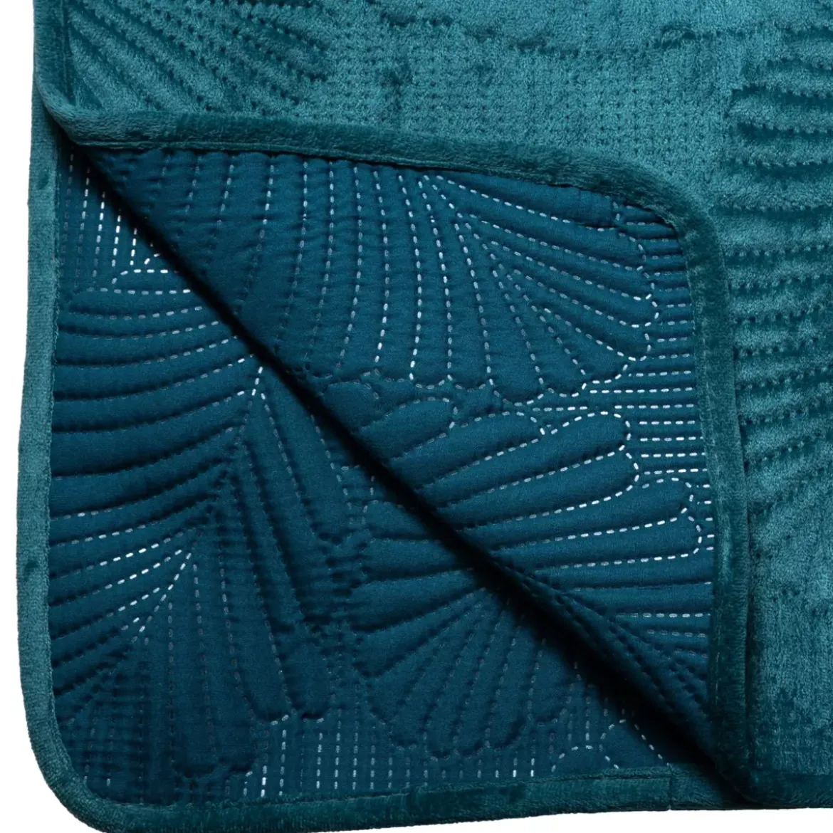 Copriletto (260 x 240 cm) Foglie Blu ottanio