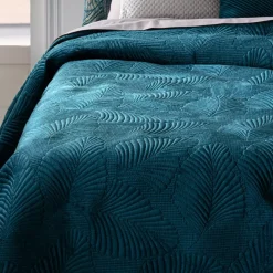 Copriletto (260 x 240 cm) Foglie Blu ottanio