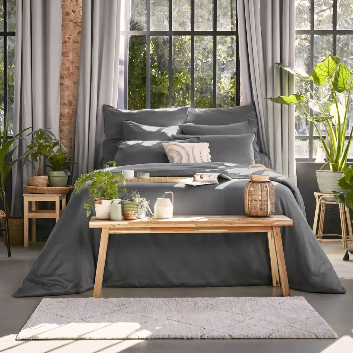 Coprimaterasso in lyocell Tencel™ lavato (260 x 240 cm) Olivia Granito grigio