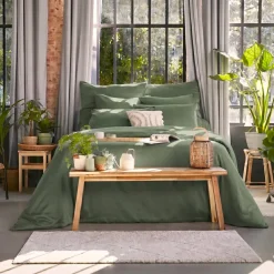 Coprimaterasso in lyocell Tencel™ lavato (140 x 200 cm) Olivia Verde rosmarino