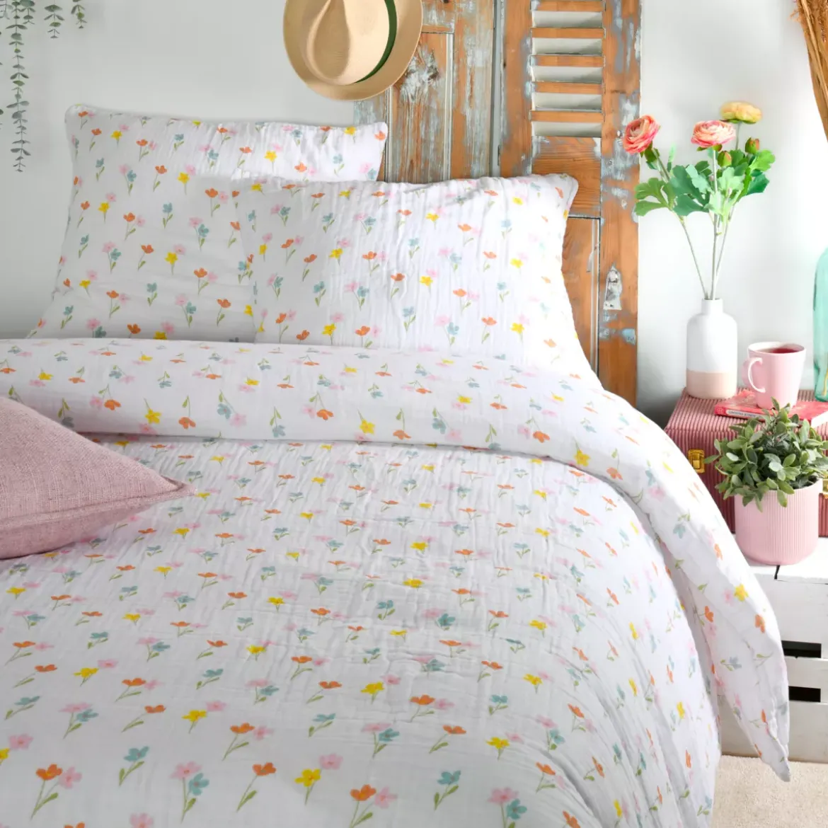 Copripiumino e due federe in doppio cotone a trama (260 x 240 cm) Heloise Multicolore