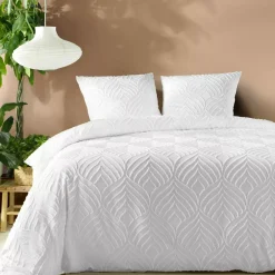 Copripiumino e due federe microfibra tuftata (240 x 220 cm) Heltie Bianco