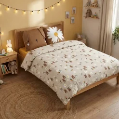 Copripiumino e due federe per bambini in cotone (240 x 220 cm) Pompon Marrone