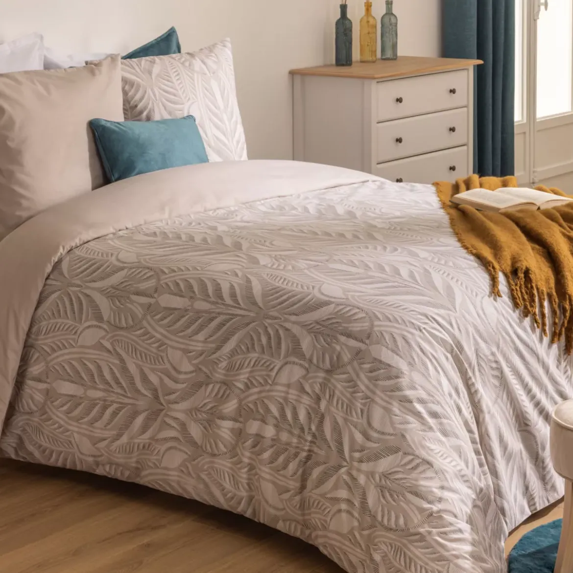 Copripiumino e due federe cotone (240 x 220 cm) Nalh Beige