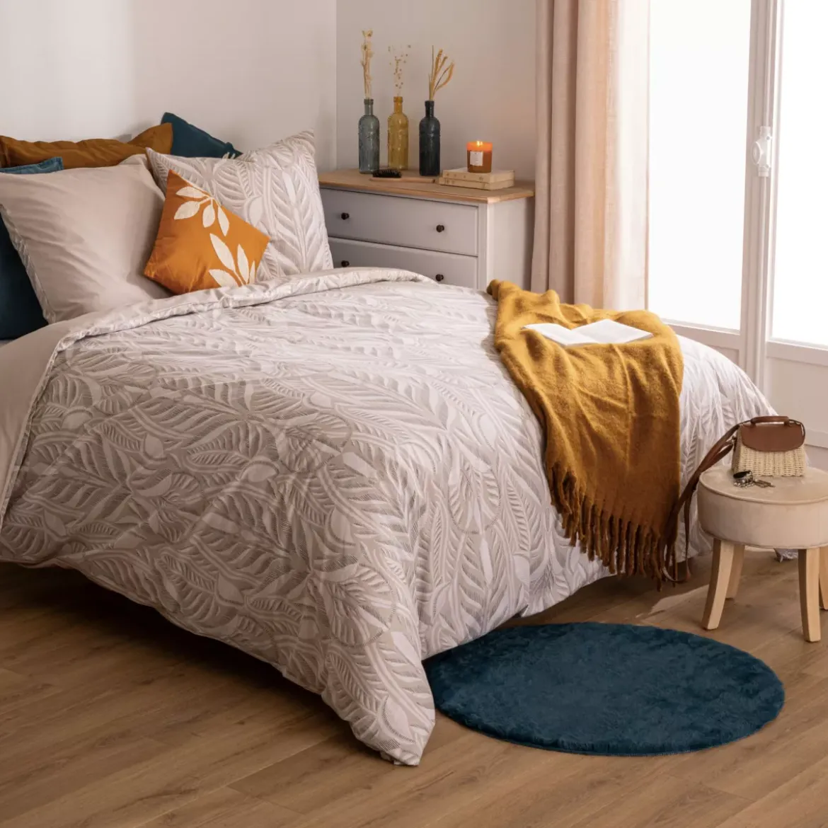 Copripiumino e due federe cotone (240 x 220 cm) Nalh Beige