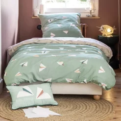 Copripiumino e due federe bambino cotone (200 x 200 cm) Petits papiers Verde