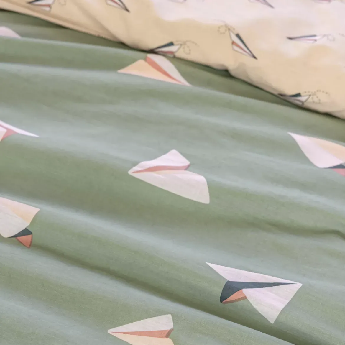 Copripiumino e due federe bambino cotone (200 x 200 cm) Petits papiers Verde