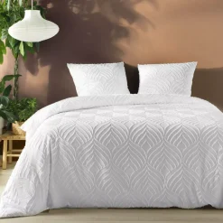 Copripiumino e due federe microfibra tuftata (260 x 240 cm) Heltie Bianco