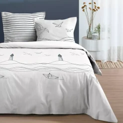 Copripiumino e due federe in cotone (240 x 220 cm) Bordemer Ecru