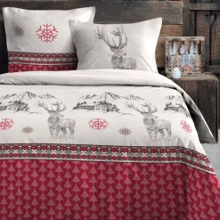 Copripiumino e due federe in cotone (260 x 240 cm) Bauges Rosso