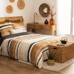 Copripiumino e due federe quadrate percalle di cotone (260 x 240 cm) Hana Giallo ocra