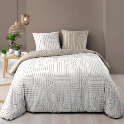 Copripiumino e due federe in cotone (240 x 220 cm) Modul Beige