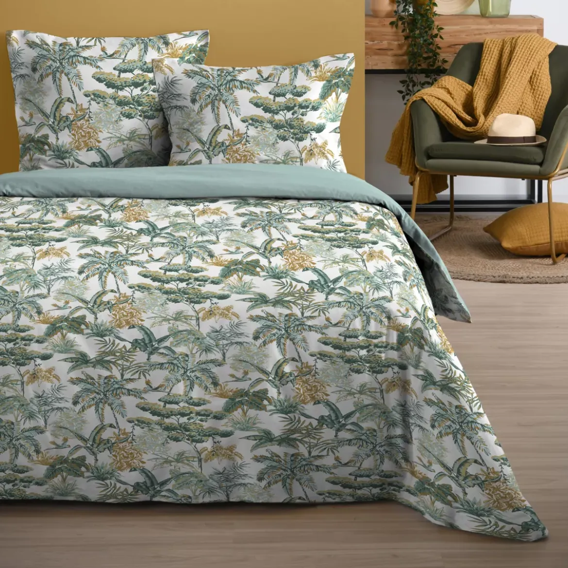 Copripiumino e due federe in cotone (240 x 220 cm) Mafate Verde