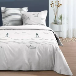 Copripiumino e due federe in cotone (260 x 240 cm) Bordemer Ecru