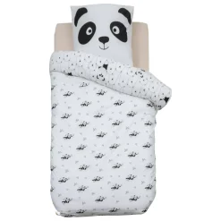 Copripiumino e federa per bambini in cotone (140 x 200 cm) Panda Nero