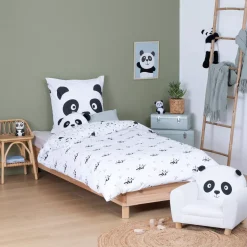 Copripiumino e federa per bambini in cotone (140 x 200 cm) Panda Nero