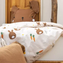 Copripiumino e federa per bambini in cotone (140 x 200 cm) Pompon Marrone